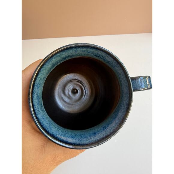 Studio Pottery Blue Glazed Mug Hand Thrown Coffee Cup Fish Motif Fisherman Gift - Picture 2 of 11